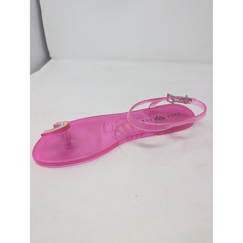Katy Perry Geli Pink Rainbow Jelly Sandals Womens Size 9 Flat T-Strap Buckle - Picture 9 of 10